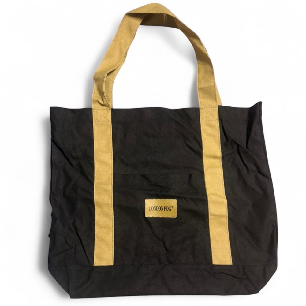 London Fog Black and Tan Canvas Shopping Tote